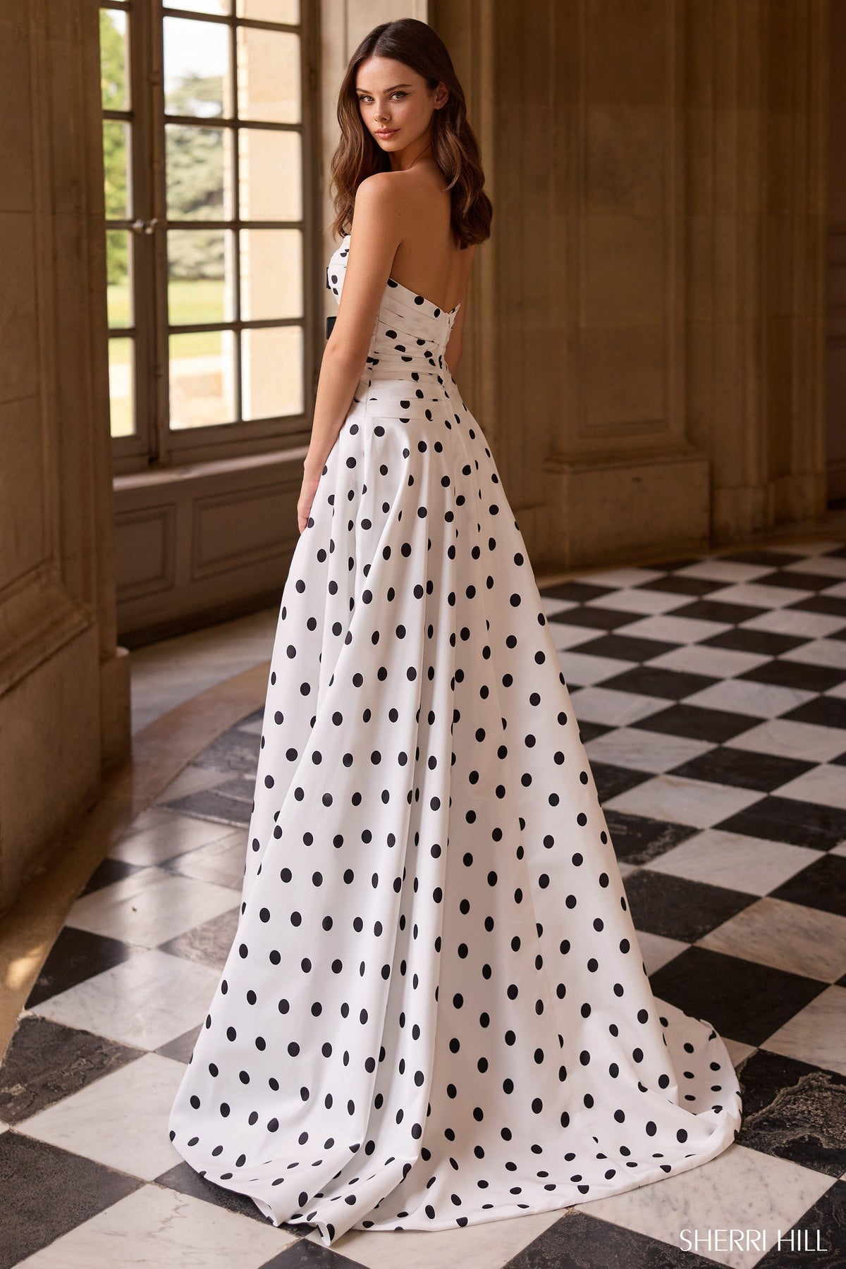 Sherri Hill 57764 taffeta with bow bodice and slit skirt