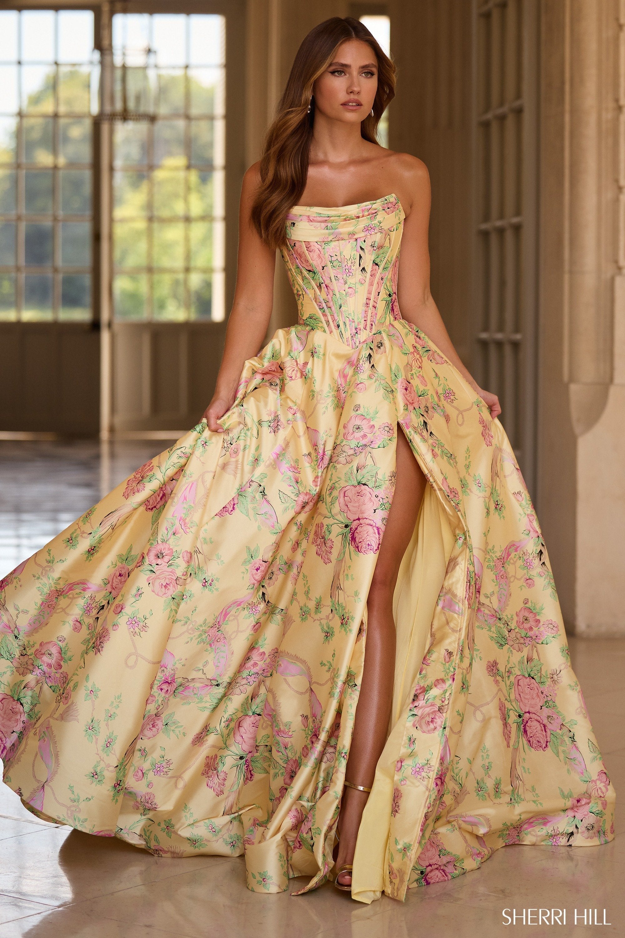 sherri hill plunging piette homecoming dress 56697 Sherri Hill Plunging Piette Homecoming Dress 56697 Candy Pink / 8