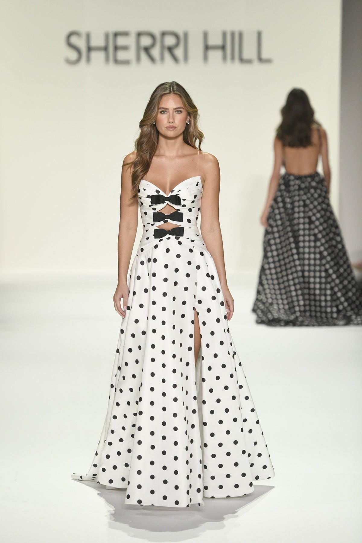 Sherri Hill 57764 taffeta with bow bodice and slit skirt
