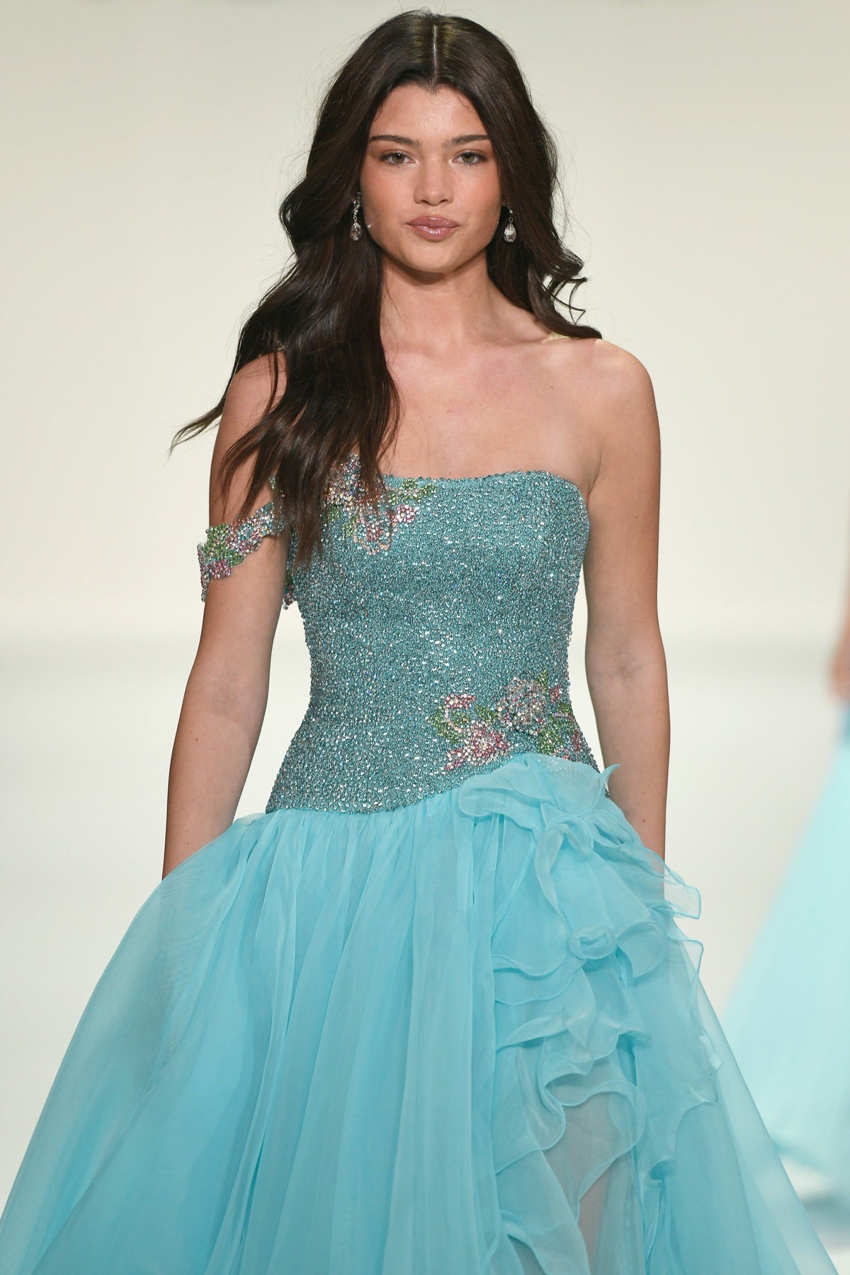 Sherri Hill style 67088 in aqua with multi