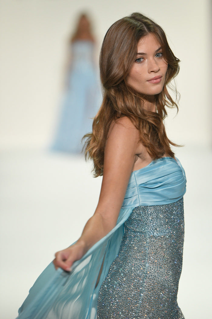 Sherri Hill 67199 fully beaded halter cocktail dress in light blue ombre with ab and silver