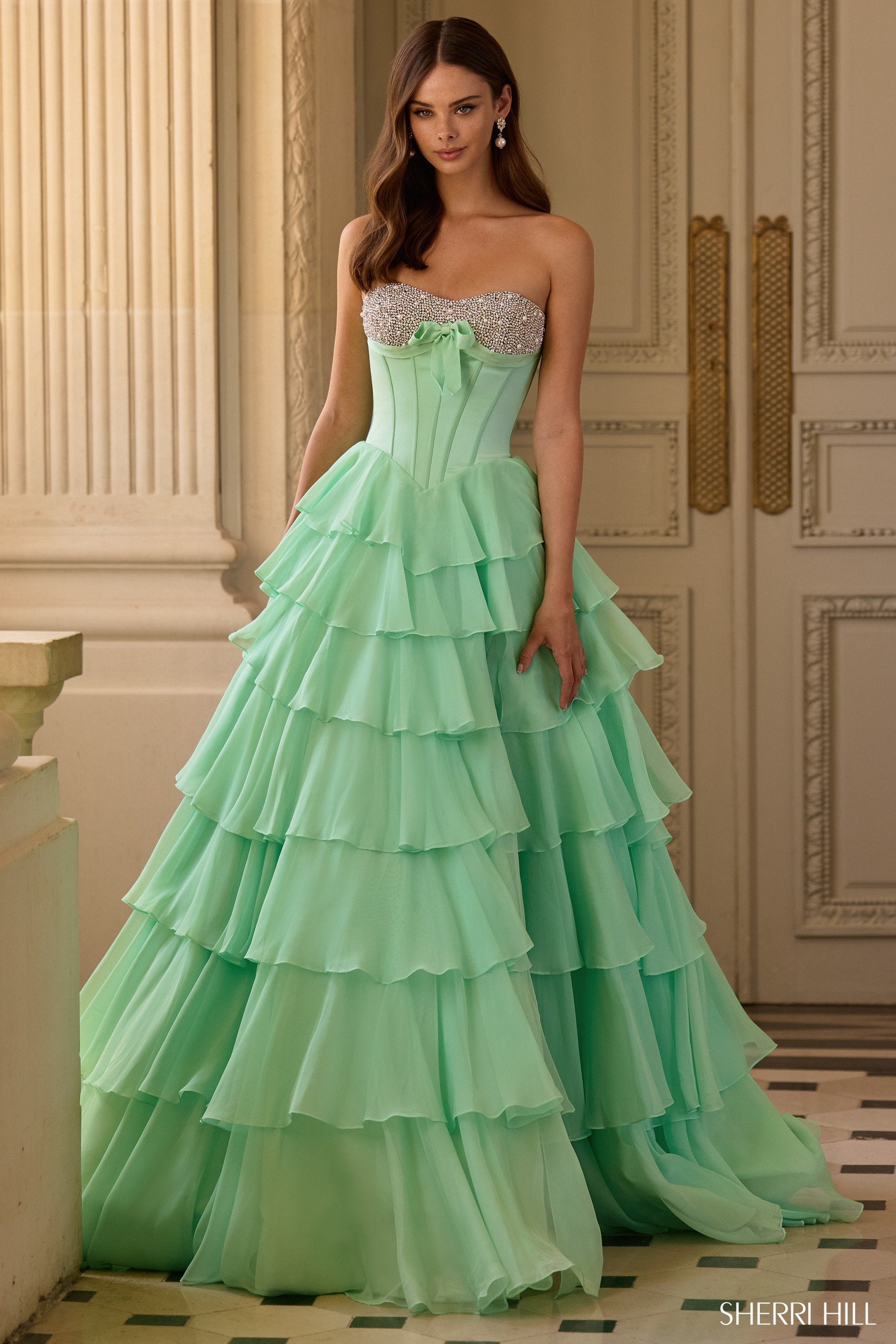 sherri hill sage green dress Green Prom Dresses and Gowns 2026