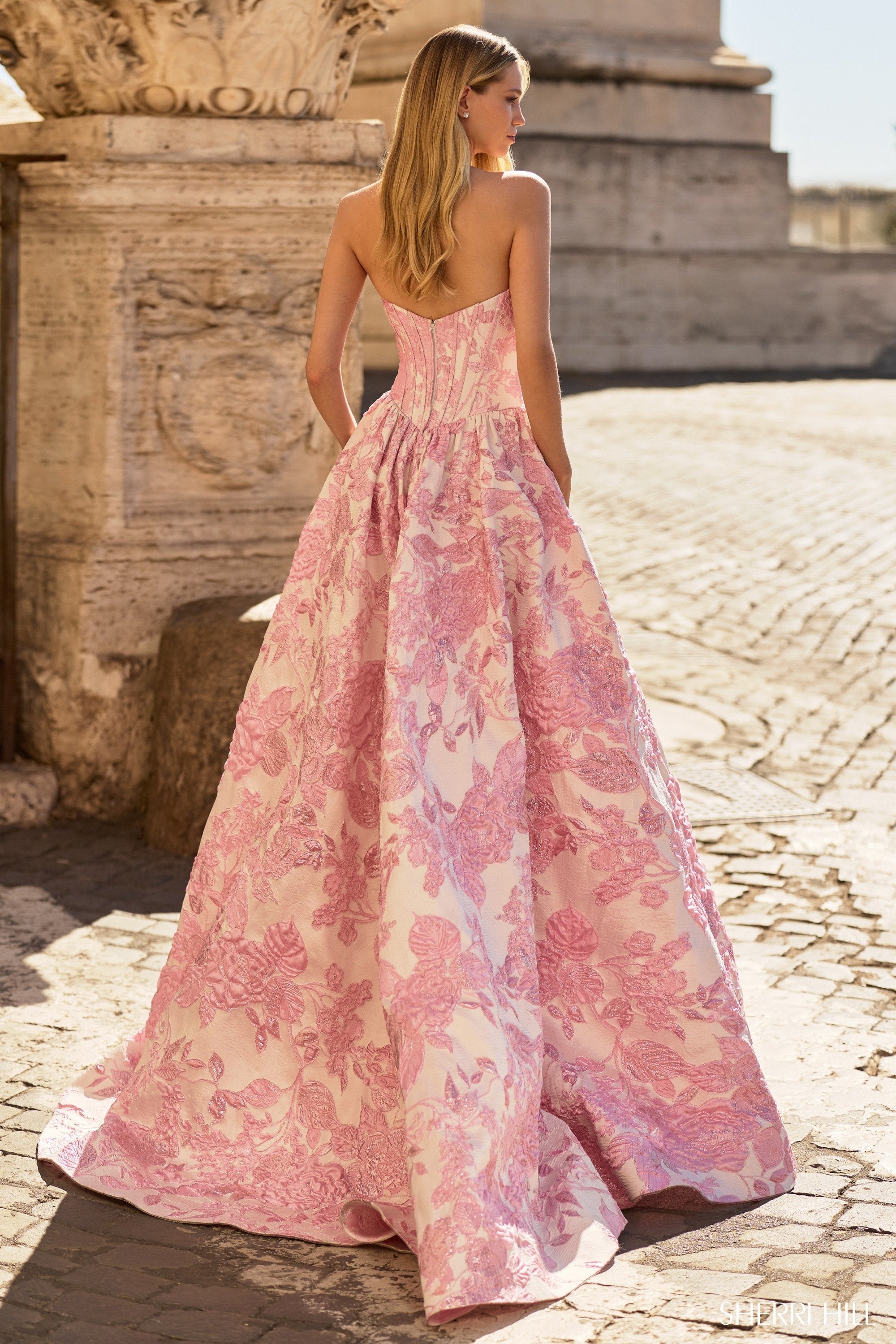 Sherri Hill 57912 | Strapless Brocade Gown