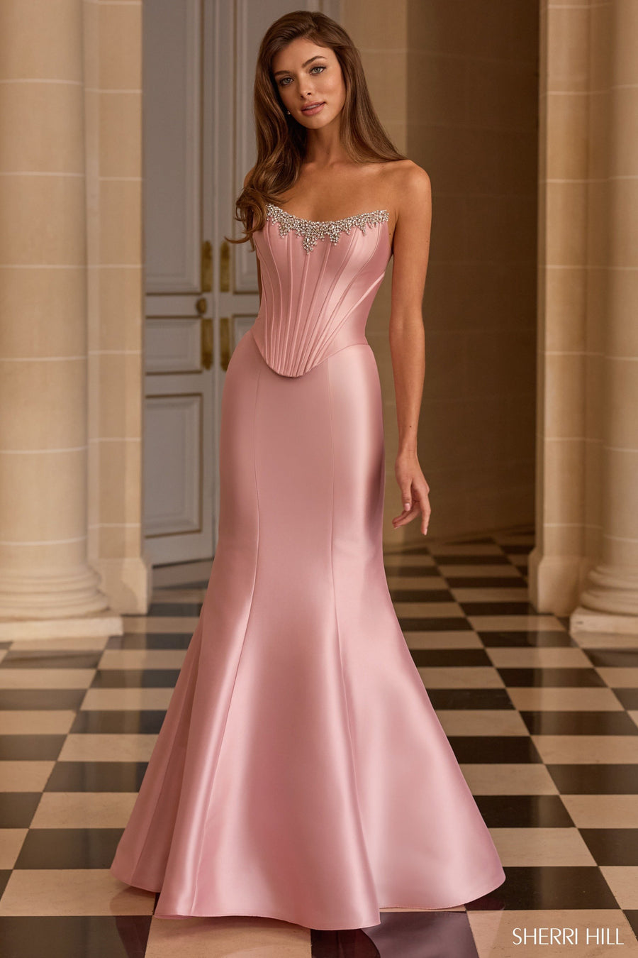 Sherri Hill style 58226 in lilac, Strapless Fitted Mikado Gown