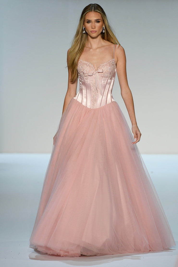 Sherri Hill style 58736 satin drop-waist corset tulle ballgown, from the Spring 2027 collection