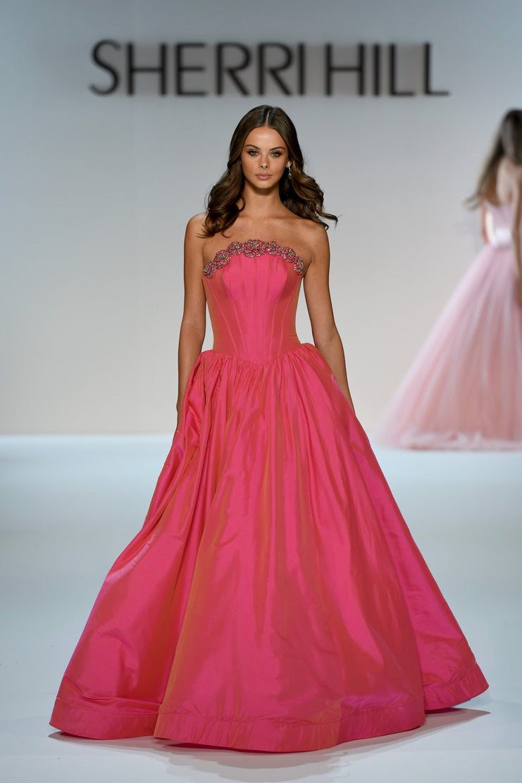 Sherri Hill style 67229 strapless Queen Anne corset ballgown with bead embellishments