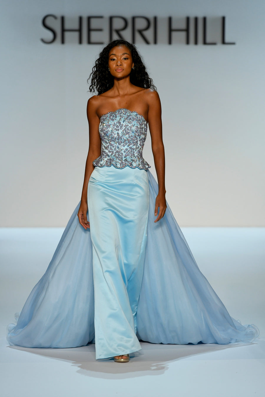 Sherri Hill style 46706 in light blue, Strapless Drop-Waist Corset Couture Gown