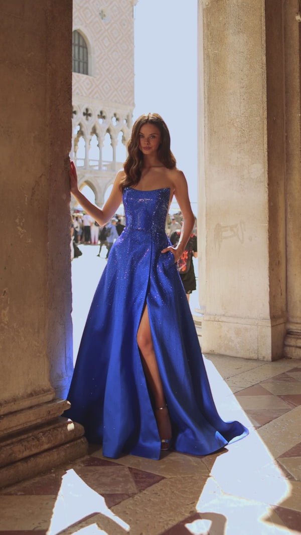 cobalt blue prom dresses Royal and Gowns 2026 Train Neckline Kate-2025/7/1 Tulle A-line V-neck Long color:Pink