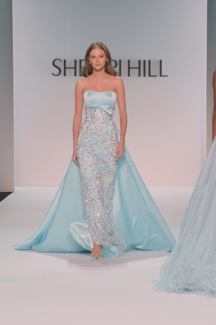Sherri Hill style 46743 in bright fuchsia, Strapless Beaded Couture Gown with Organza