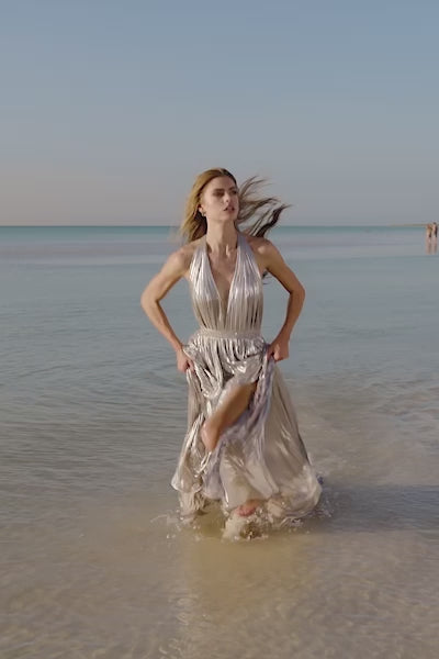 Sherri Hill 56112 halter pleated metallic gown video