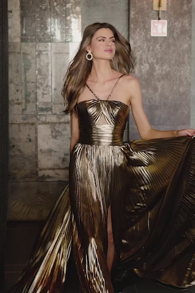 Sherri Hill 55930 rich metallic pleated gown video
