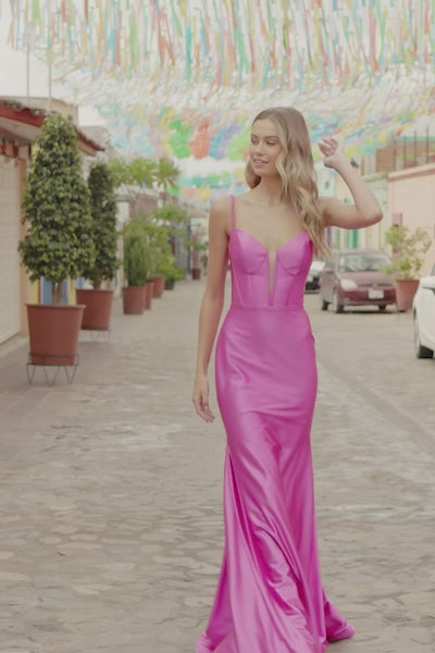 Sherri Hill 55611 corset fitted silky stretched satin gown video