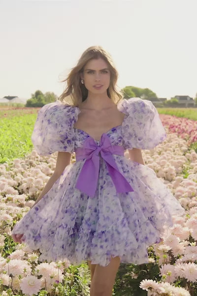 Sherri Hill 56383 organza floral print baby doll dress video