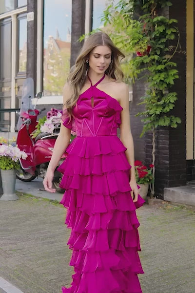 Sherri Hill 56229 halter satin corset gown video