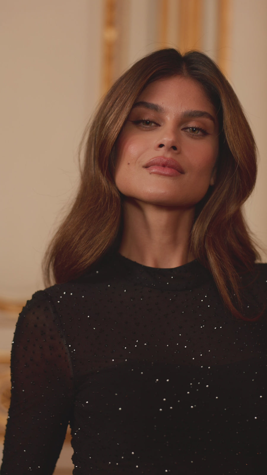 Sherri Hill style 58051 in black, Fitted Long Sleeve Hot Fix Cocktail Dress