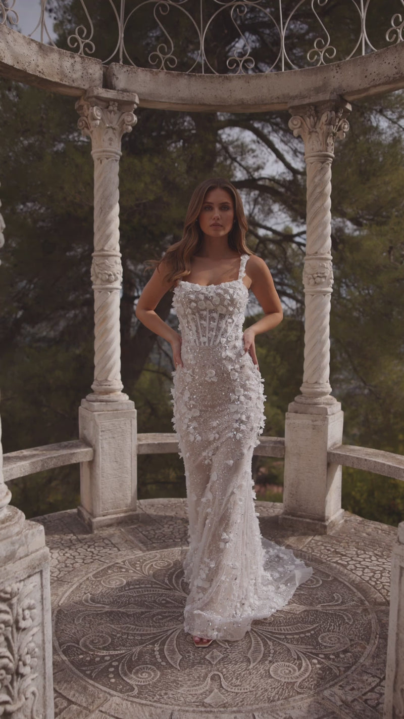 Sherri Hill 57072 | Fitted 3D Flower Lace Gown