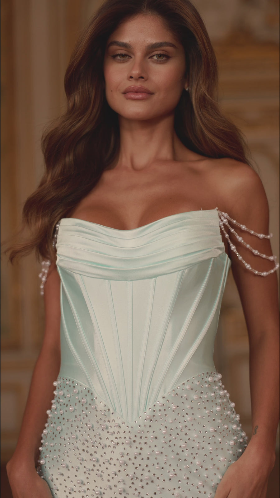 Sherri Hill style 58144 in ivory/silver, Strapless Fitted Cocktail Dress