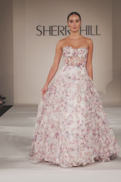 Sherri Hill 55623 strapless floral tulle print ball gown video