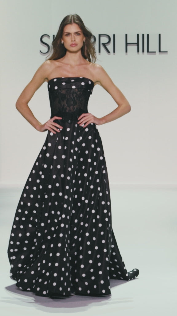 Sherri Hill 57988 | Strapless A-Line Polkadot Gown