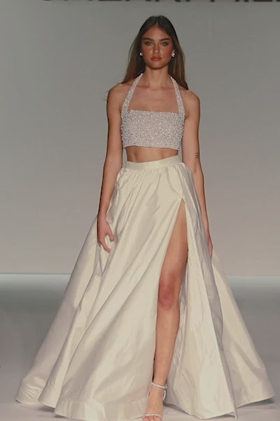 Sherri Hill style 57101 in nude/ivory/silver, Two Piece Gown