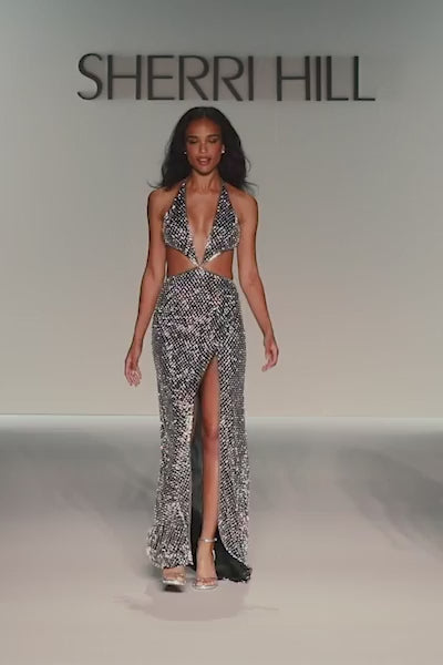 Sherri Hill style 57247 in black/silver, Halter Beaded Gown