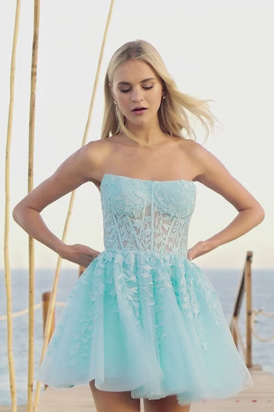 Sherri Hill 55833 strapless leaf lace cocktail dress video