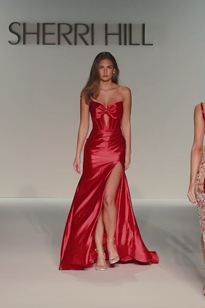 Sherri Hill 56957 strapless stretch satin fitted gown video