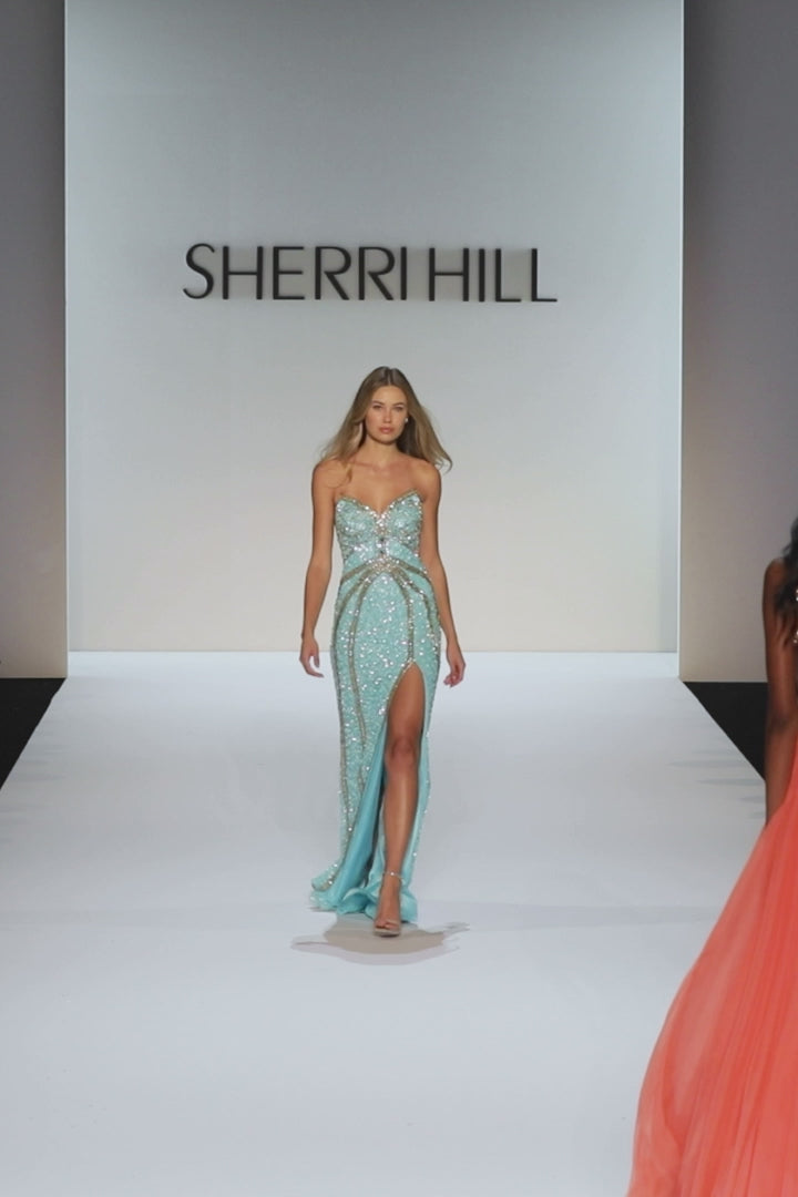 Sherri Hill style 58825 in nude/multi, Strapless Fitted Beaded Sequin Gown