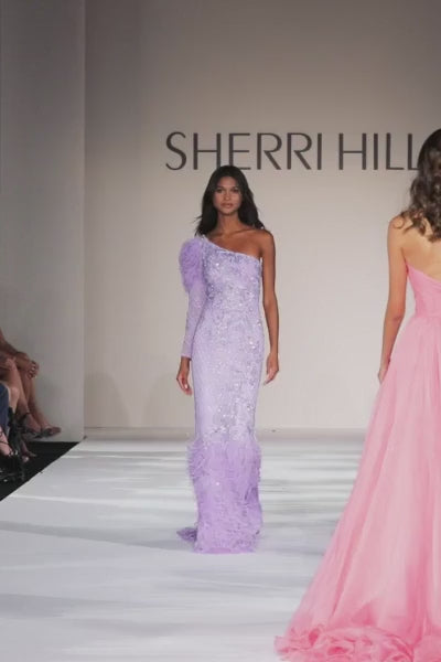 Sherri Hill 54982 one shoulder long sleeve beaded gown video