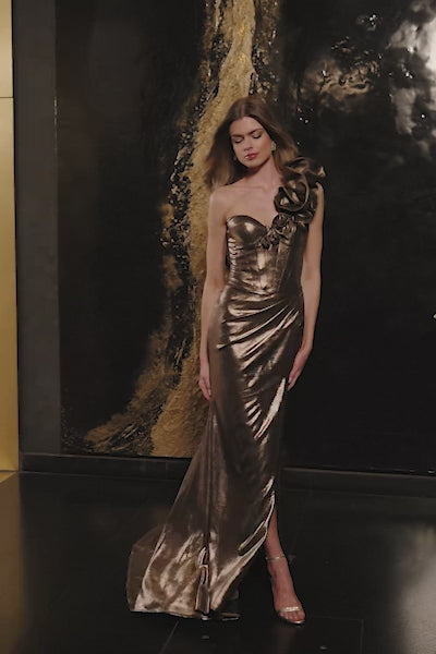 Sherri Hill 56545 | One Shoulder Metallic Gown