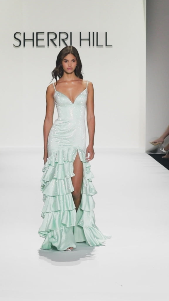 Sherri Hill style 56529 in light green, Hot Fix Gown
