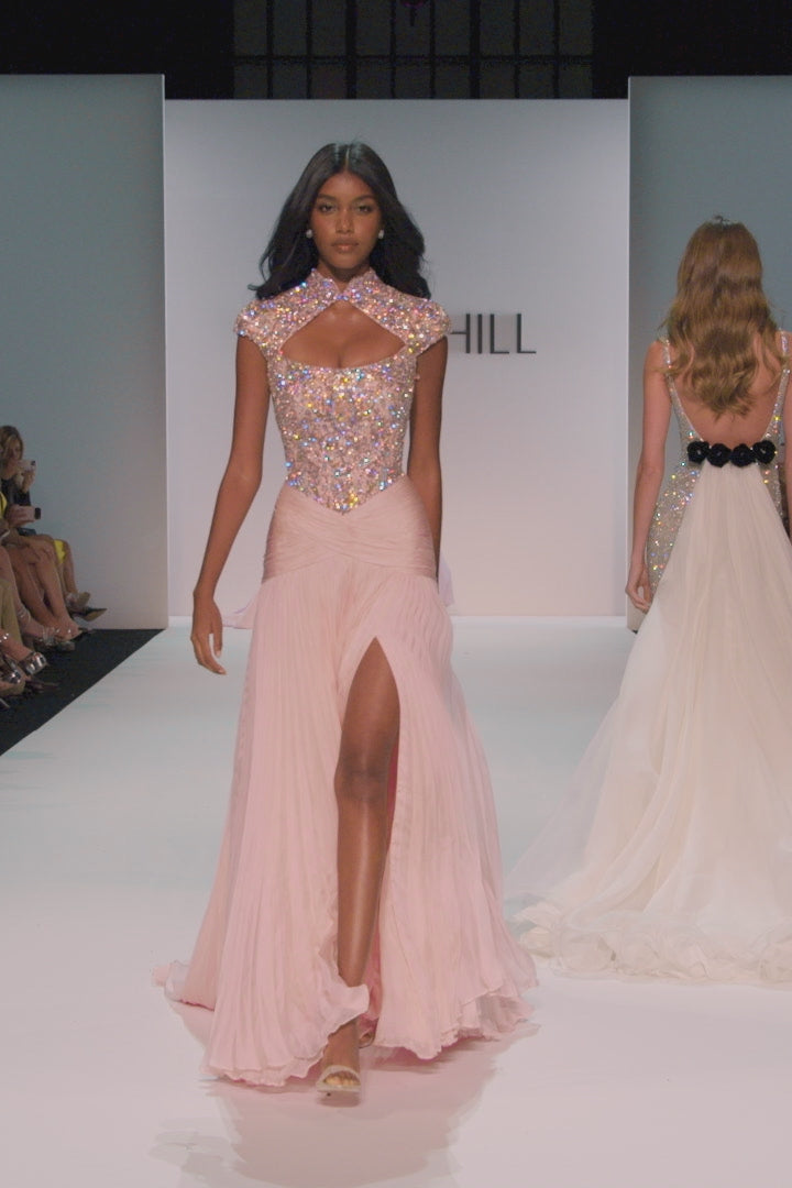 Sherri Hill style 46740 in periwinkle, High Neck Beaded A-Line Couture Gown