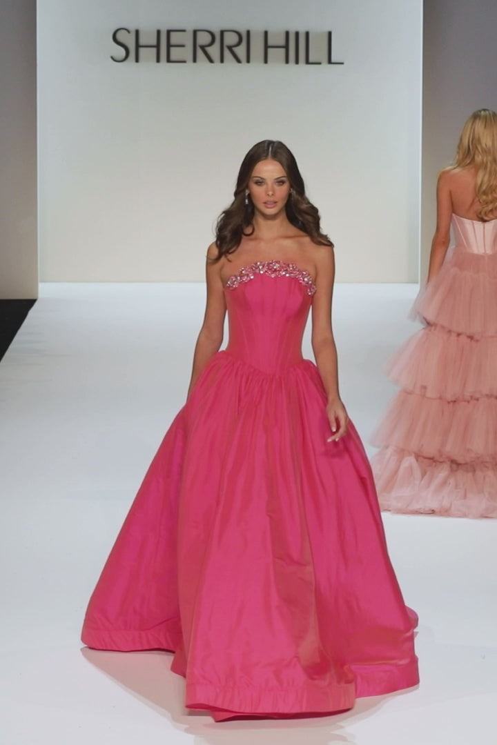 Sherri Hill style 67229 in bright fuchsia, Strapless Queen Anne Corset Ballgown