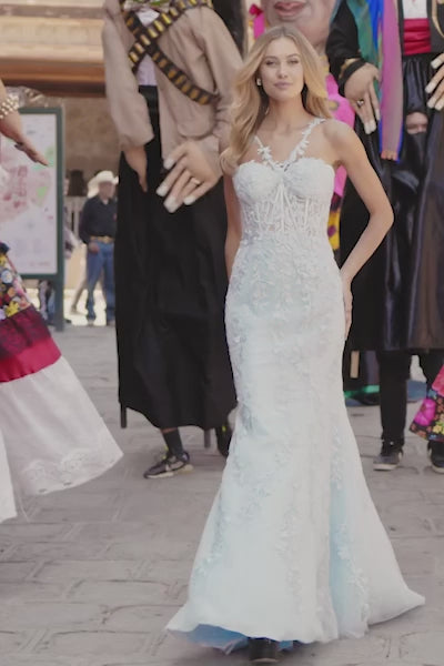 Sherri Hill 55347 | Halter Leaf Lace Mermaid Gown