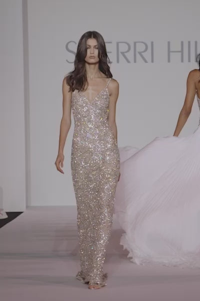 Sherri Hill style 55366 in nude/silver, Fully Beaded Gown