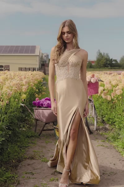 Sherri Hill 56368 halter silky stretched satin gown video
