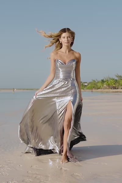 Sherri Hill 56065 pleated metallic strapless gown video
