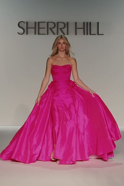 Sherri Hill style 57240 in aqua, Strapless Taffeta Fitted Gown