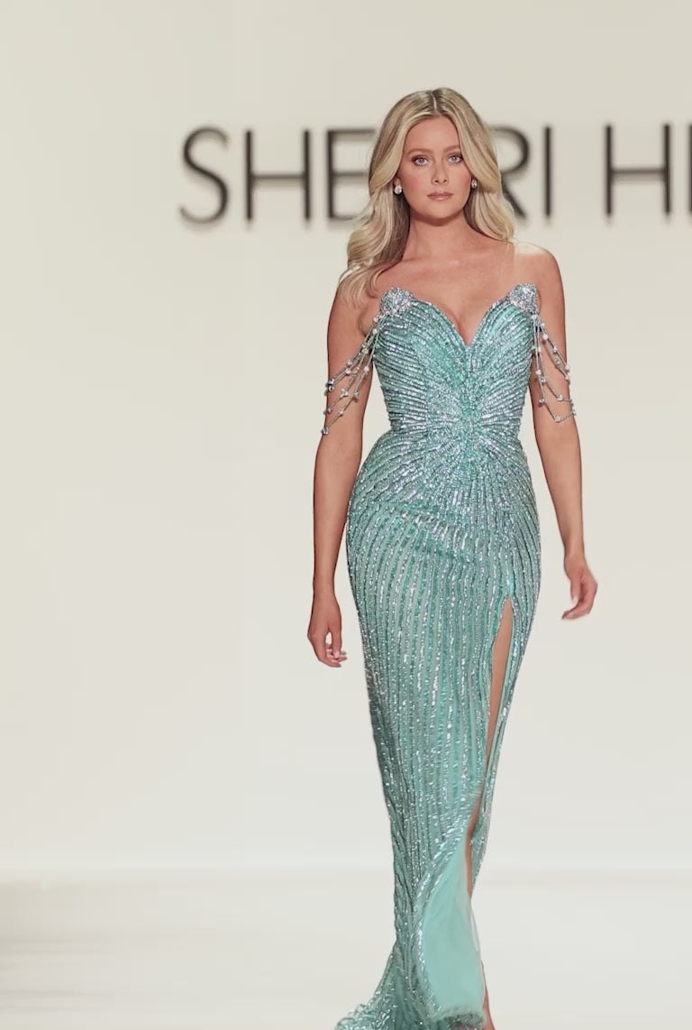 Sherri Hill style 67161 in nude/silver, Fitted Fully Beaded Gown