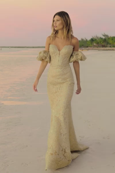 Sherri Hill 56121 strapless metallic lace gown video