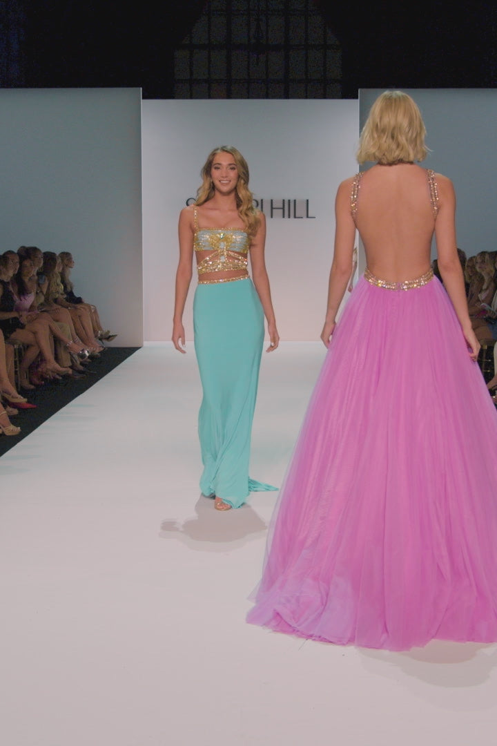 Sherri Hill style 58289 in ivory/gold, Fitted Beaded Gown with Matte Jersey Skirt
