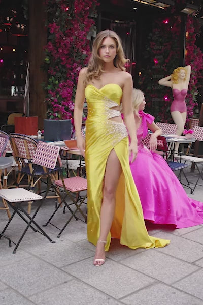 Sherri Hill 56857 fitted stretched satin strapless gown video