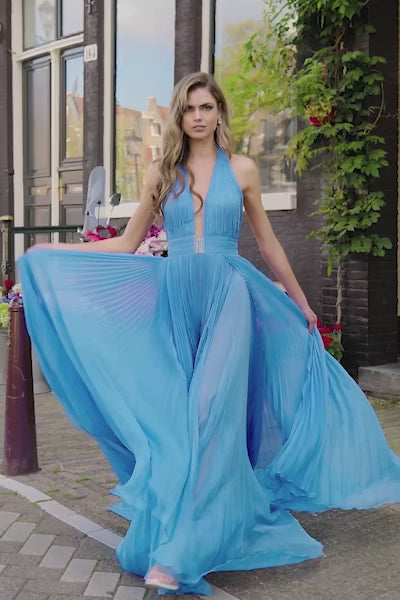 Sherri Hill 56238 halter pleated chiffon gown video