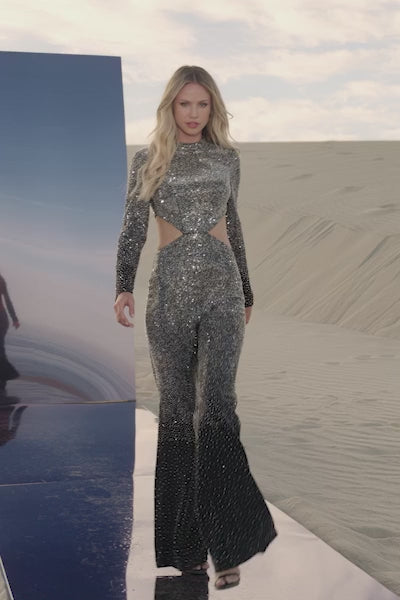 Sherri Hill 56608 | Hot Fix Long Sleeve Jumpsuit