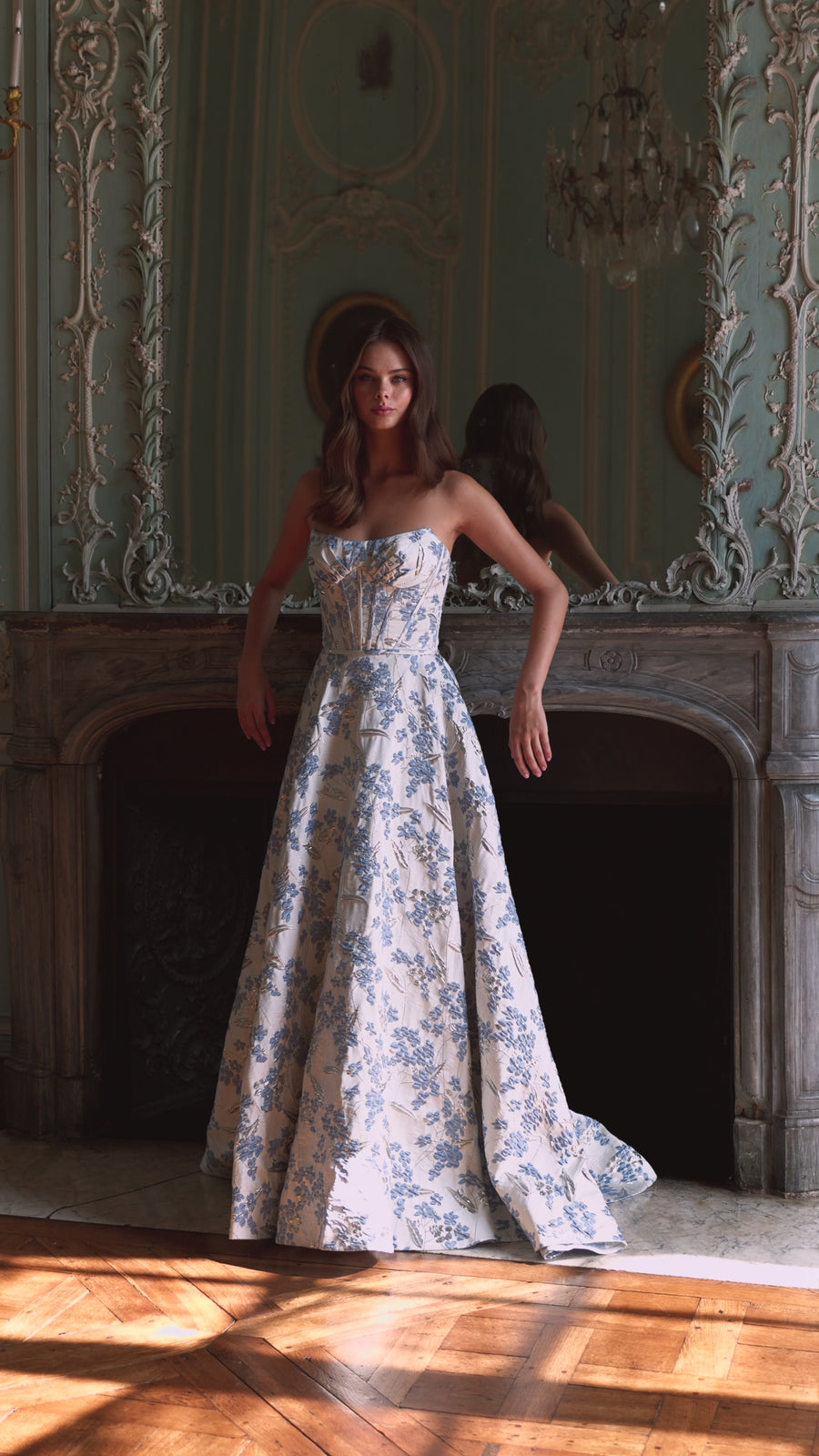 Sherri Hill style 57755 in ivory, Strapless Brocade Gown