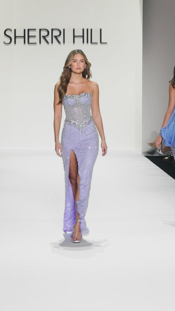 Sherri Hill style 67128 in nude/silver, Strapless Fully Beaded Gown