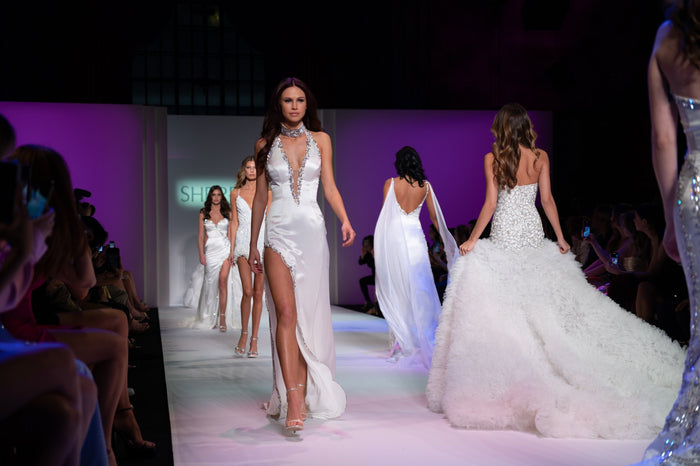 The bridal finale on the runway, seen from the front row