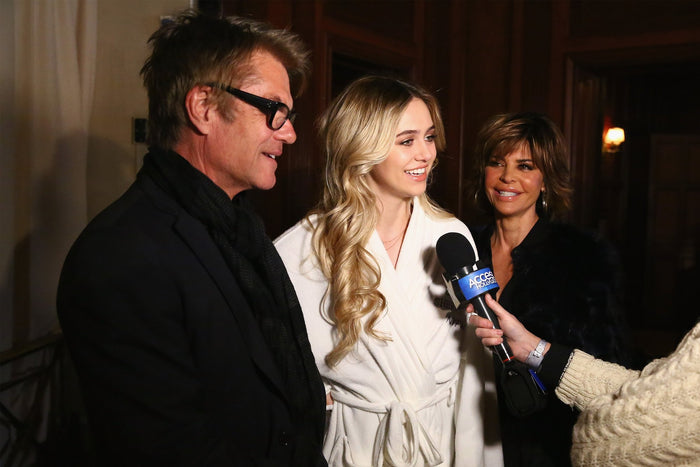 Model Delilah Belle Hamlin interviewed backstage with Harry Hamlin and Lisa Rinna