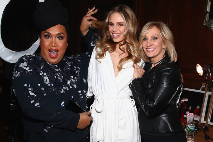 Model Scarlett Leithold with Patrick Starrr backstage