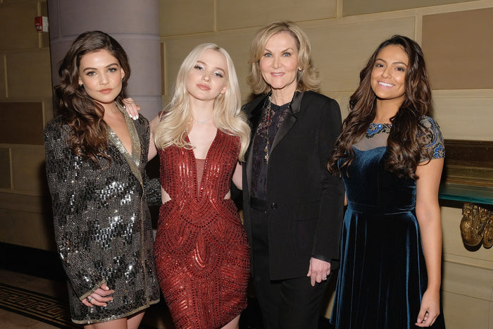 Sherri Hill with Danielle Campbell, Dove Cameron and Bethany Mota on the red carpet